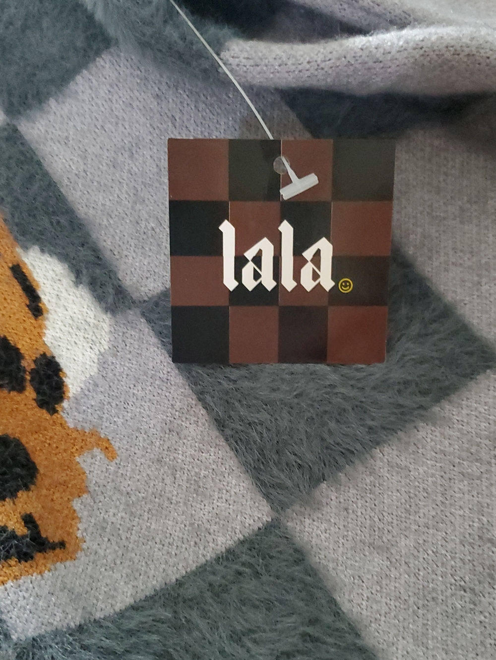 Dressed In LALA Fur Real Checkerboard Bunny Sweater - Picture 7 of 7